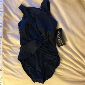 NWT Miraclesuit Midnight Navy Twist-Front One-Piece Swimsuit